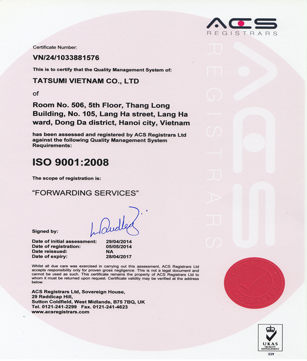 Chứng chỉ ISO 9001:2008